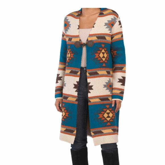 NWT ANNE FRENCH Long Cardigan aztech pattern adorable small G11 12 - Picture 1 of 2